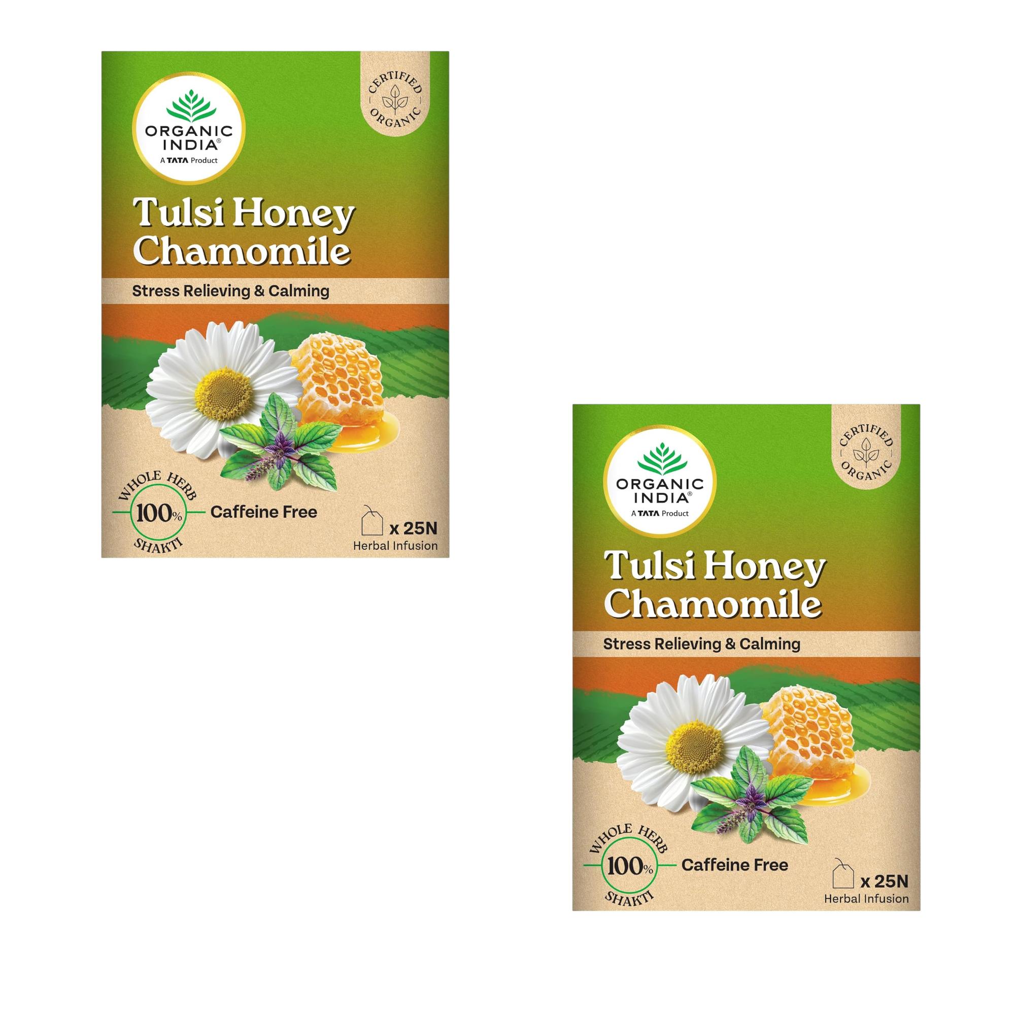 

Organic India Tulsi Honey Chamomile Infusion 25 Tea X Pack of 2 Calming Herbal Tea Blend