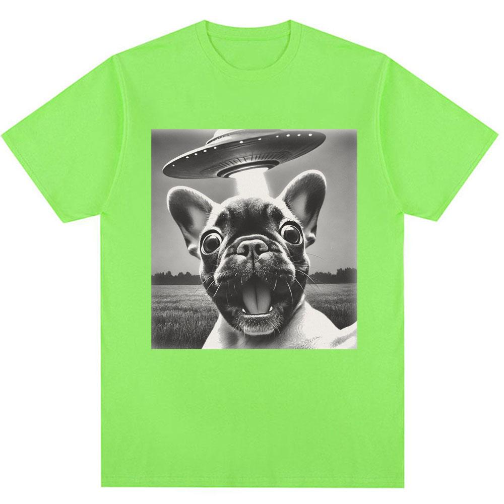 Francouzský buldoček UFO Vtipný meme Grafické tričko Vintage móda Muži Ženy Krátký rukáv Nadměrná velikost Bavlna Letní trička Streetwear