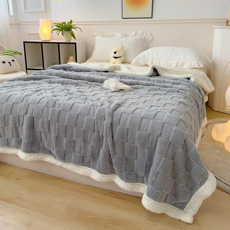 Wollplaid Plüsch Schachbrett Verdickte Bettdecken für Kinder Erwachsene Herbst Sommer Klimaanlage Nickerchen Decke Bezug