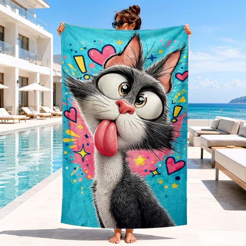Black Cat In Sunflower Town Beach Towel, Microfiber Beach Towel, Perfect For Pool, Beach, Travel, Home Decor Beach Party Fan Gifts