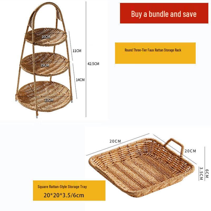 European Style 3-Tier Rattan Serving Basket