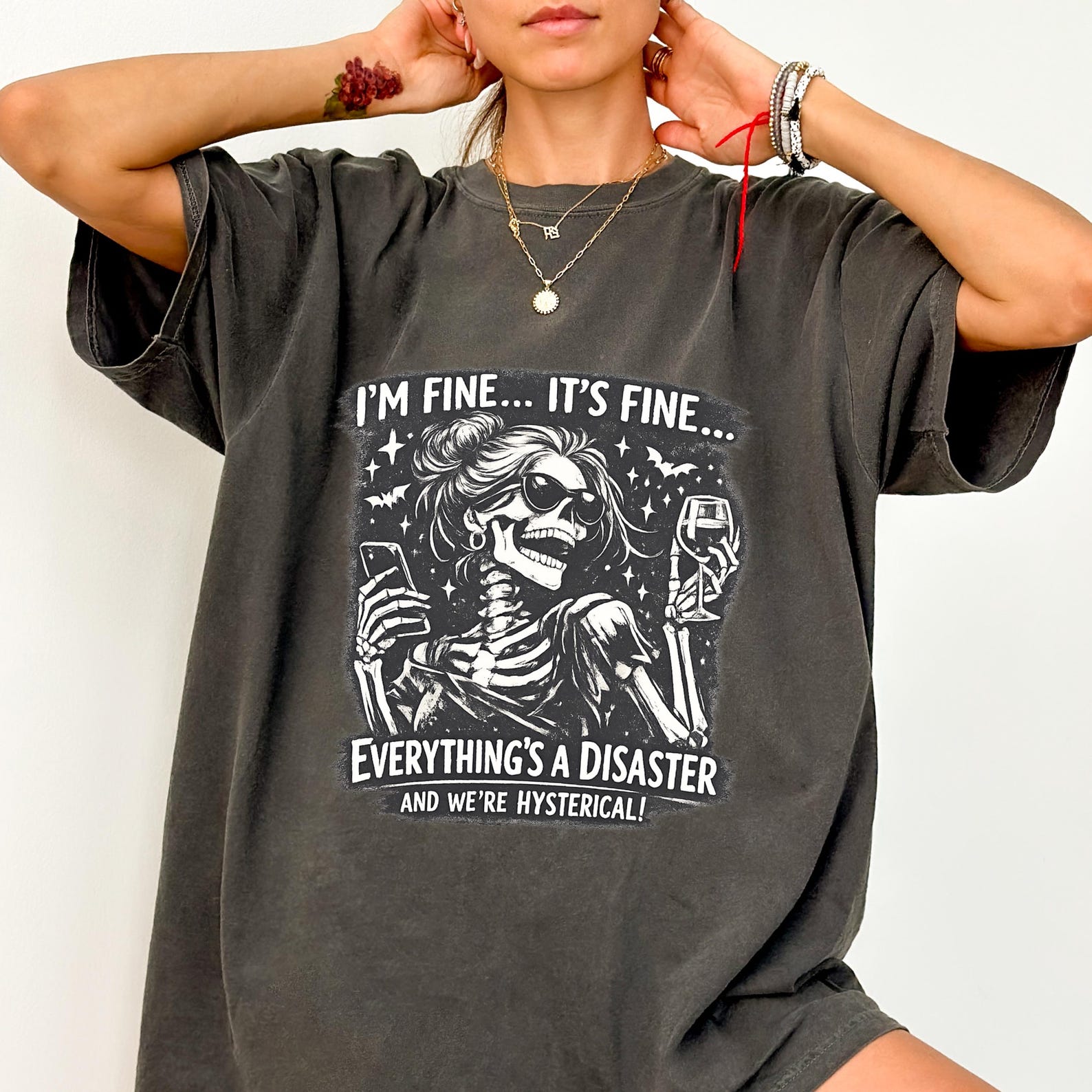 I Asked Myself If I m Okay Skeleton Comfort Colors® T-Shirt, Vintage Distressed Graphic Tee Snarky Sarcastic Funny Mental Health Shirt S