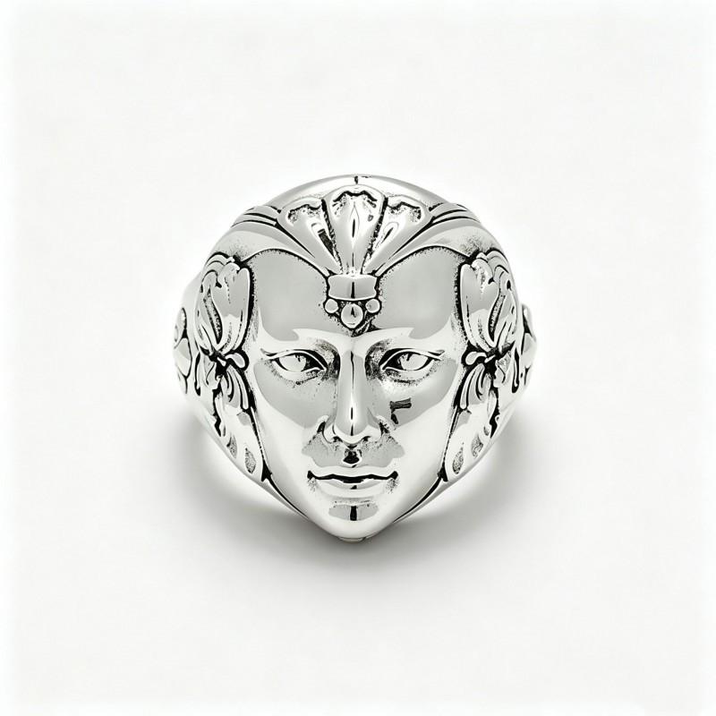 Vintage Human Face Ring Men Adjustable Open Band Gothic Style Retro Copper Jewelry Boyfriend Gift