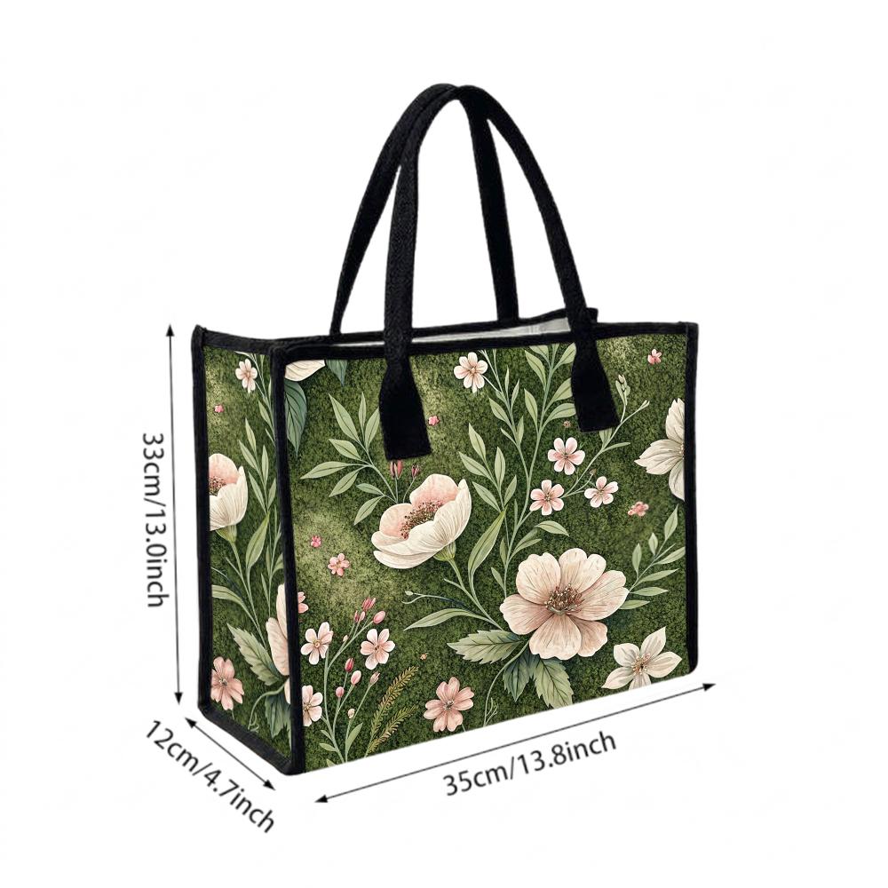 Vintage Floral Print Tote Bag for Women Casual Daily Use Large Capacity Handbag Portable Fashion Shopping Bag
