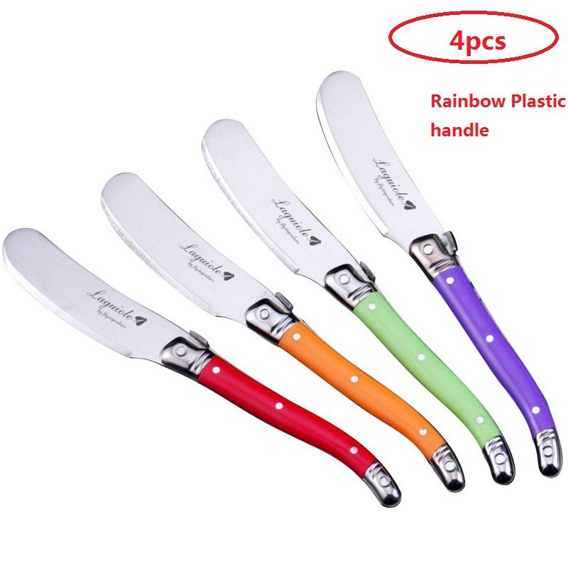 

1/4/6 шт. 6,25-дюймовый нож для масла Laguiole с пластиковой ручкой цвета радуги, цветной нож для нарезки сыра, набор столовых приборов из нержавеющей стали