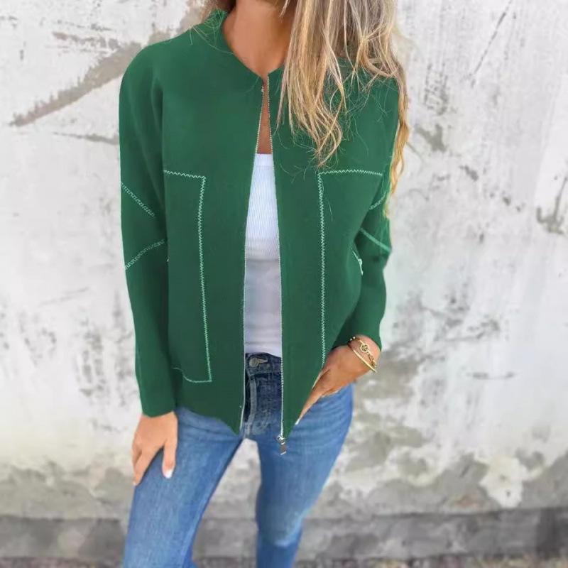 2024 Autumn/Winter Casual Solid Color Zipper Jacket