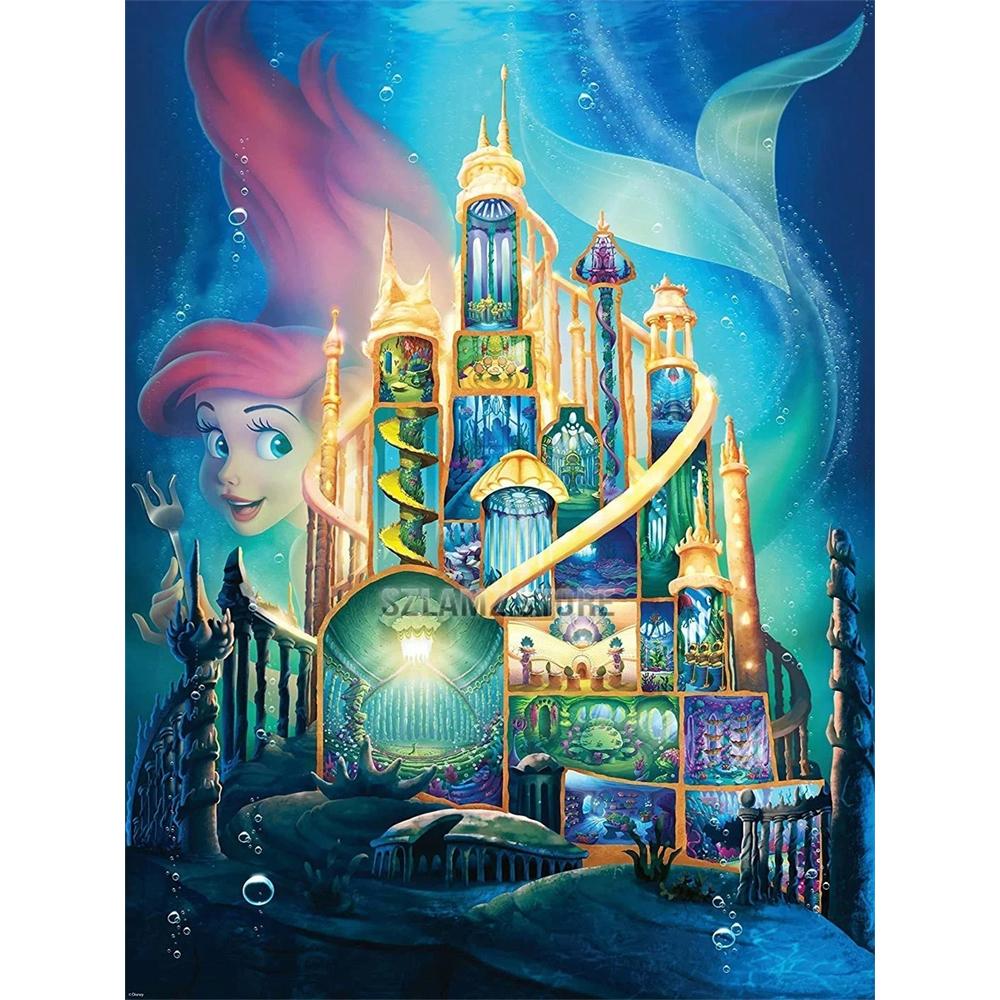 

Disney Diamond Painting The Little Mermaid Atlantis Castle Cross Sectional Artwork 5D Diamond Painting Art Embroidery Cross-Stitch Room Decoration Round 20x30cm