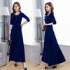 Plus Size Gold Velvet Long-Sleeve Dress - Spring/Autumn Style