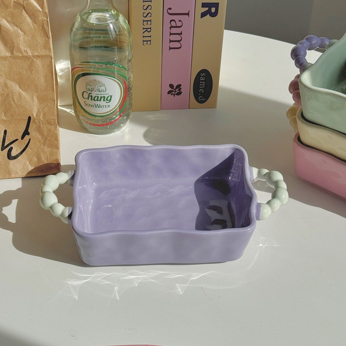 

Противень для выпечки риса с сыром Single Ins, керамическая миска с двойным ушком, ручная форма для выпечки, бытовая микроволновая печь, десертная тарелка 8 inches фиолетовый