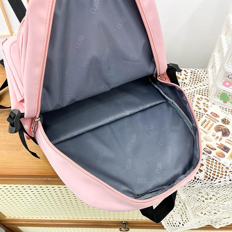 Three-Piece Backpack Set Student Schoolbag Women Solid Color Large Capacity Backpack with Lunch Bag Pen Bag