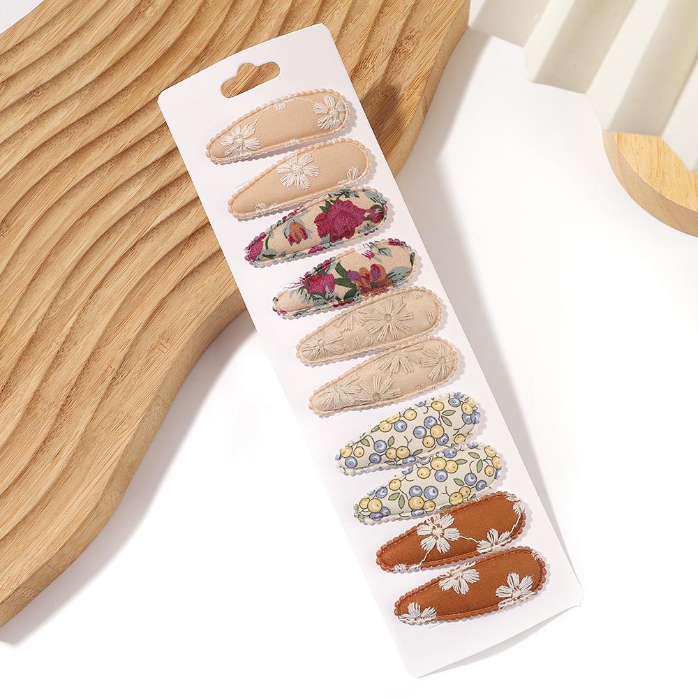 10Pcs/Lot Fresh Print Cotton Alloy Hair Clips for Kids Fabric Plaid BB Hairpins Girl Hairgripe Headwear Baby Hair Accessories