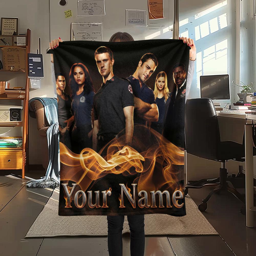 1PC Custom Name CHEicago Fire Patterned Flannel Blanket Suitable For All Seasons for Home Decor Warmth and Comfort Gifts Holiday Present -HE105