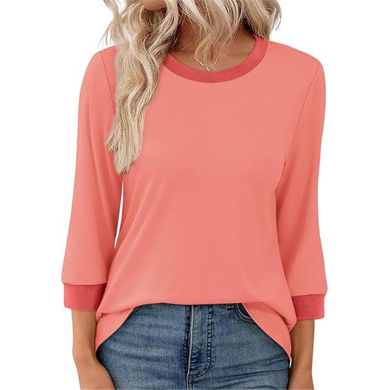 Spring Autumn O Neck Patchwork T-shirt Women Long Sleeve Casual Fashion All-match Bottomed Pullover Tee Top