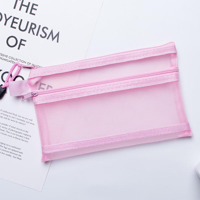 

Двухслойная прозрачная сетчатая сумка на молнии для экзаменационных работ студентов с настраиваемым логотипом A6 Single Layer розовый