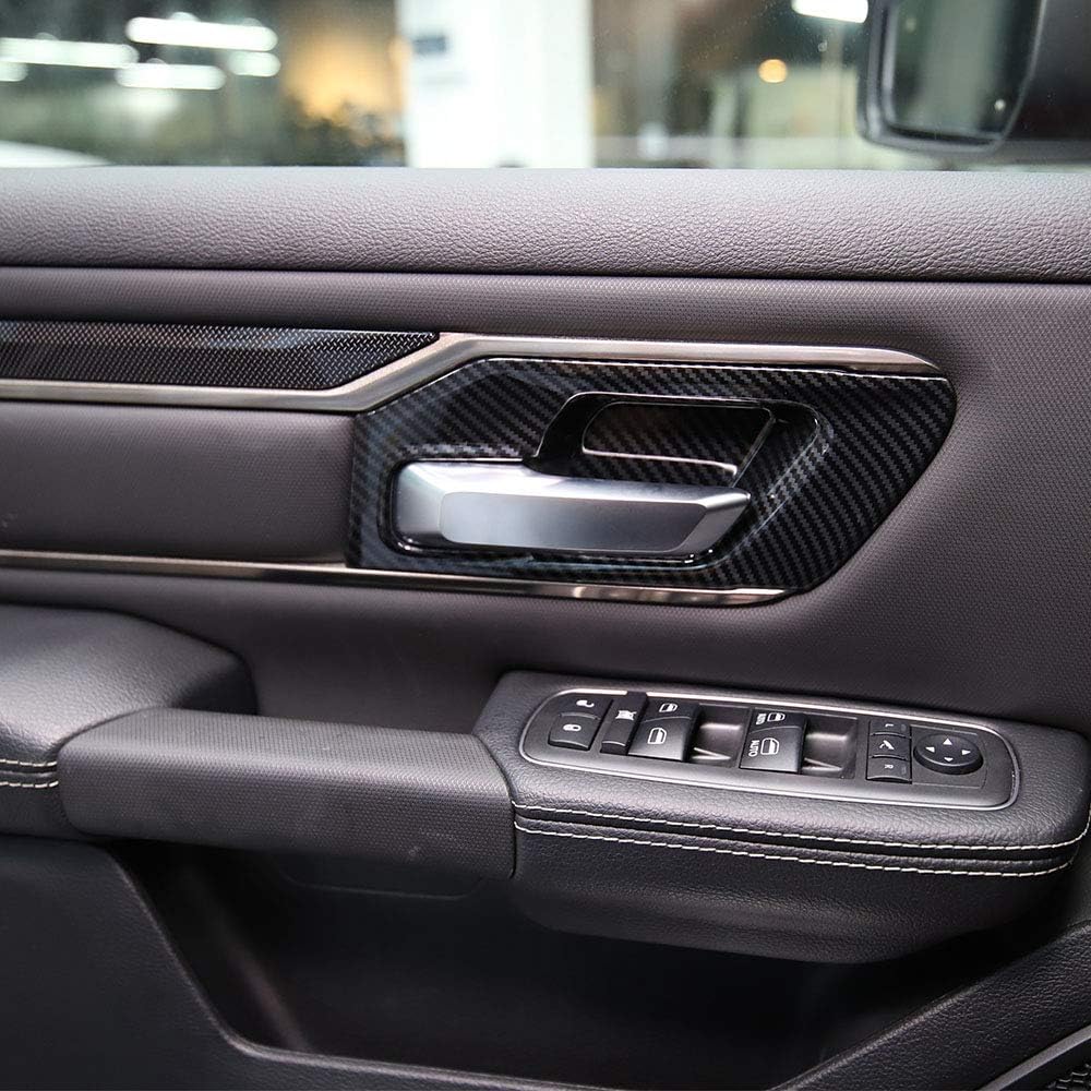 Carbon Fiber Style Interior Door Handle Bowl Panel Cover Trim for Dodge Ram 1500 2019+ (2 Doors)