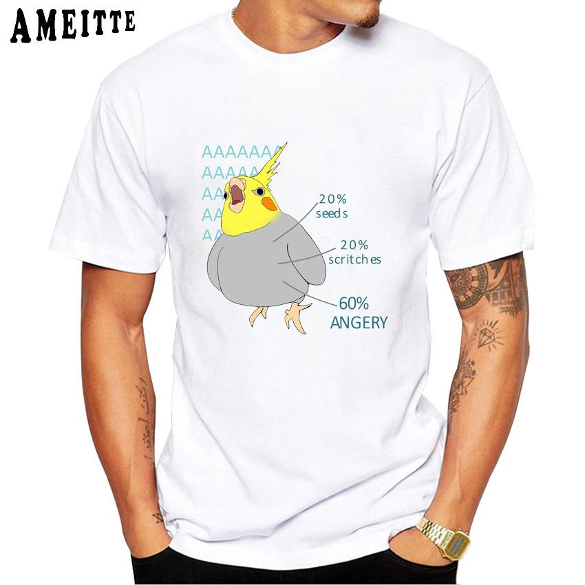 Pied Cockatiel Funny Art Print T Shirt Summer Fashion Men T Shirt Man White Tops L