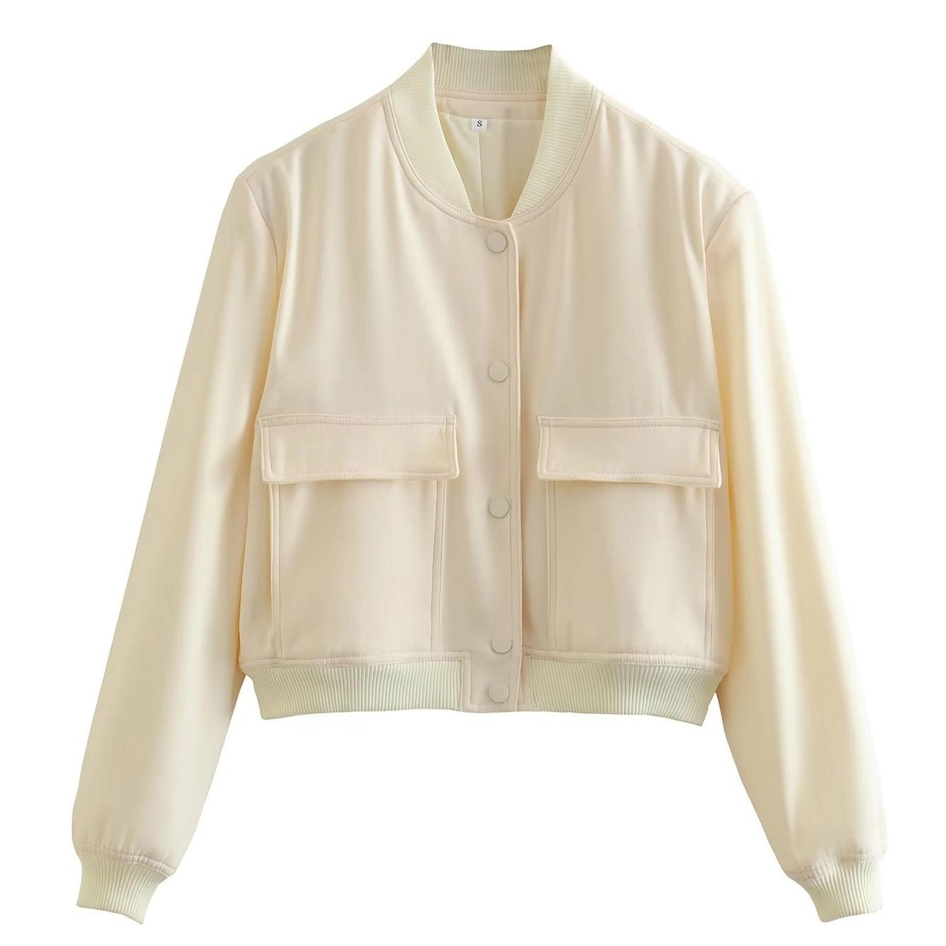 

Женская куртка с воротником-стойкой на весну 2025 года, с большими карманами, минималистичное однотонное повседневное пальто для повседневной уличной одежды, легкая верхняя одежда S