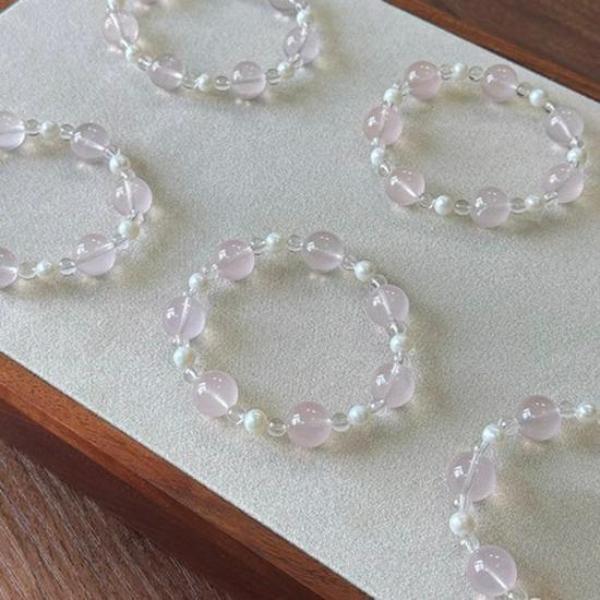 Exklusives High-End DIY Armband aus natürlichem Rosenquarz & Weißer Perle