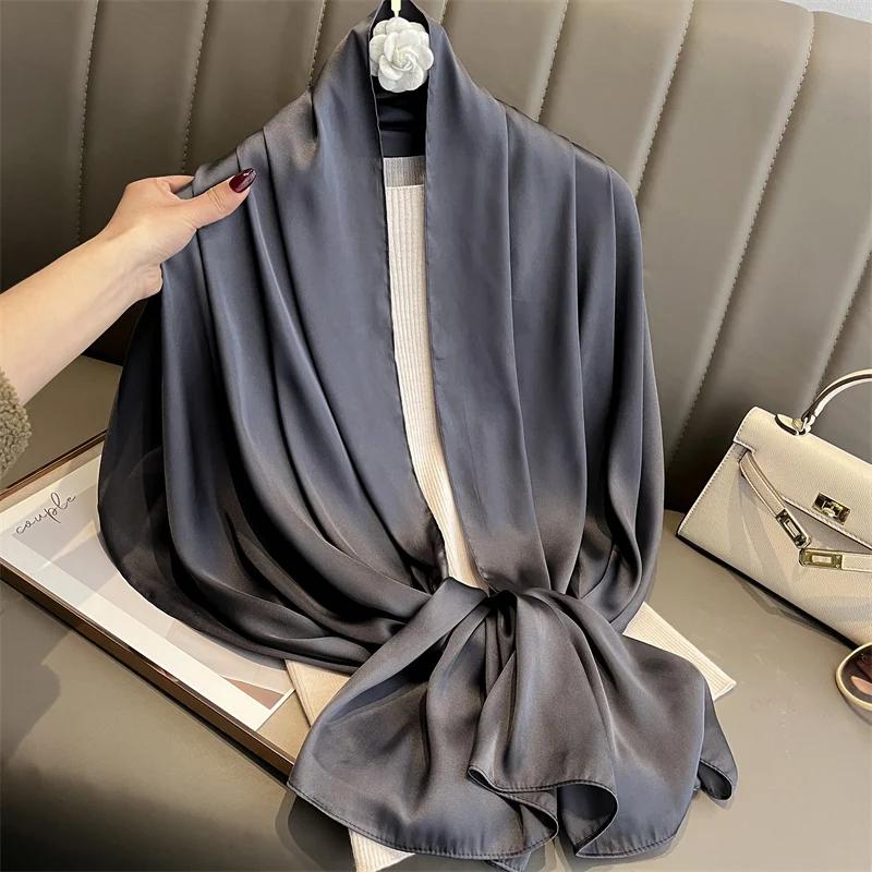 Solid Silk Scarf Women Fashion Quality Soft Scarves Female Shawls Foulard Bandana Beach Cover-Ups Wraps