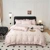 Korean Pink Heart Duvet Cover Sets For Girls 2025 New Blue Dot Ruffles Bedding Sets 4PCS Queen Size for Bedroom Guest Room