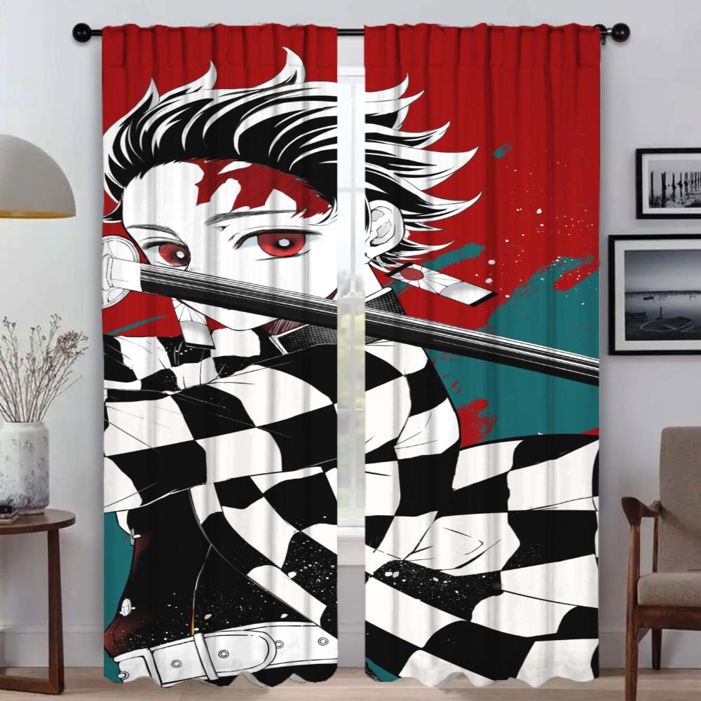 Elegant Room Curtains 2 Pieces Demon Slayer Living Room Curtain Home Interior Curtains for Camera Shades Tulle for Bedroom Child