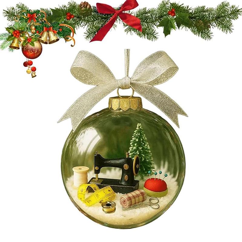 

Holiday Sewing Snow Globe Ornament, Vintage Sewing Machine Christmas Tree Decoration, Warm Winter Home Decoration