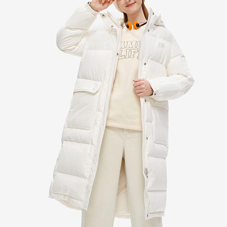 Fila Fusion Solid Color Logo Patch Fashion Hooded Casual Warm Long Down Jacket Women outerwear Cloud-White T11W242908F-WT
