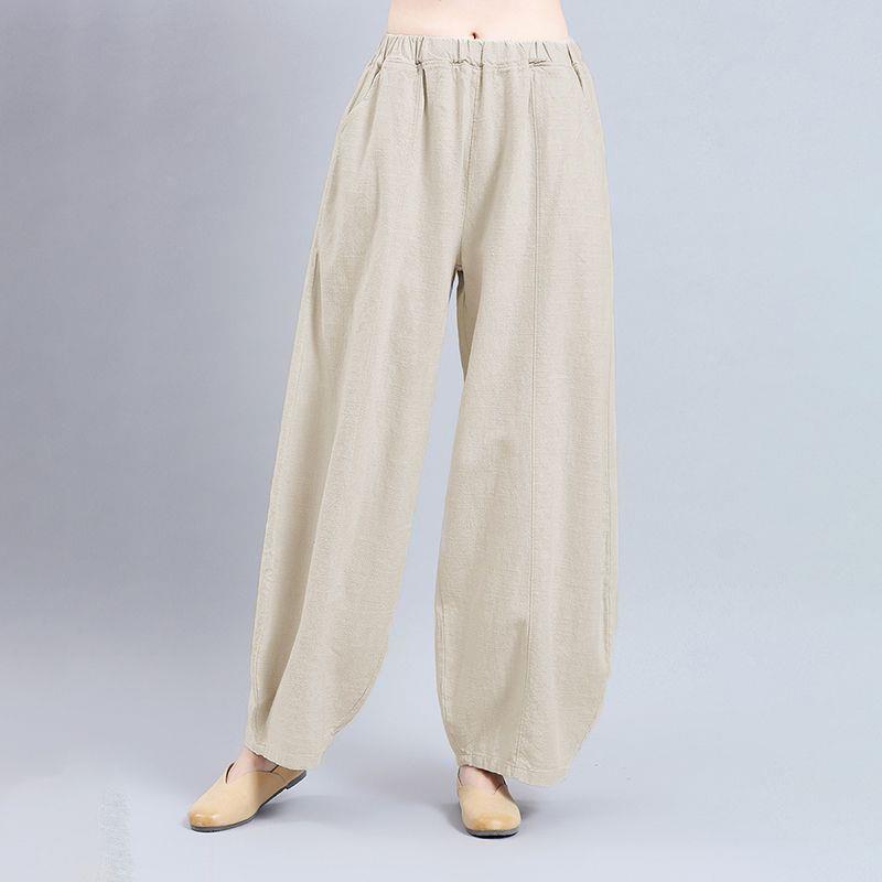 

Japanese High-Waisted Elastic Cotton Linen Harem Pants - Loose Retro Artistic Lantern Style XL [121-135 lbs] абрикосовый