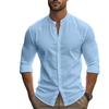 Men S Hawaiian Style Cotton Linen Blend Stand Collar Long Sleeve Casual Shirt