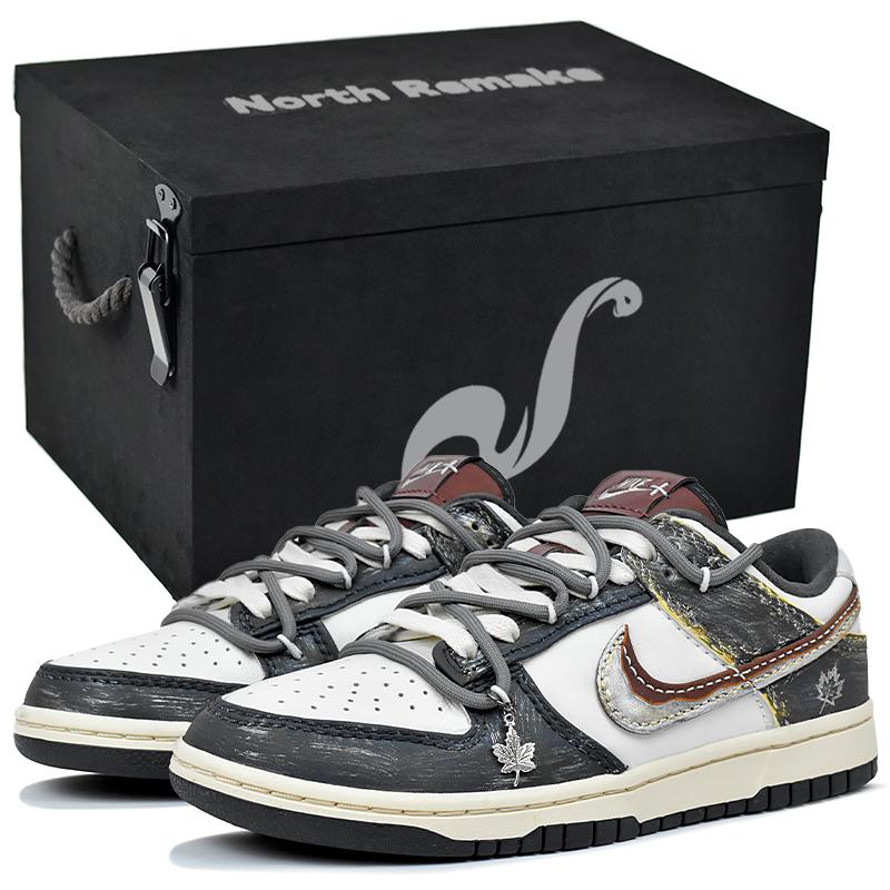 Nike Dunk Slip Resistant Abrasion Resistant Low top Skateboard Shoes Men's White Black Gray IM6670-202(Team1676-S-BOX