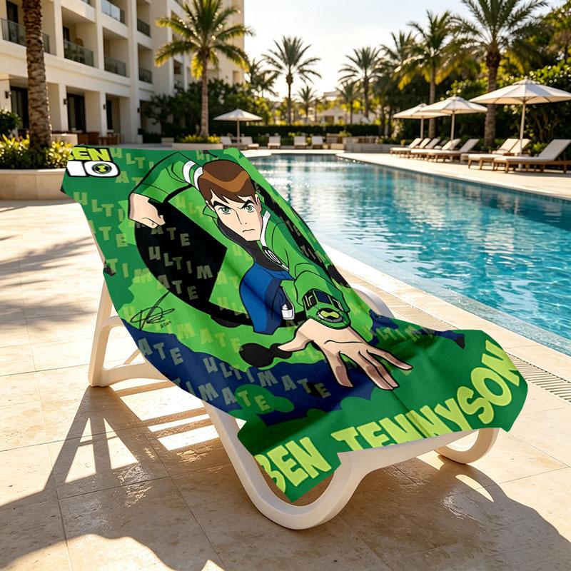 Ben 10 Cartoon Print Beach Towel Design, Soft, Lightweight. for Home Bathroom, Spa, Pool, Yoga, Surfing, Camping, Gift for Family, Friend
