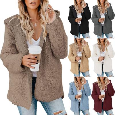 Womens Plush Jacket Oversized Fleece Jacket Coat With Pockets Open Front Hooded Fuzzy Cardigan