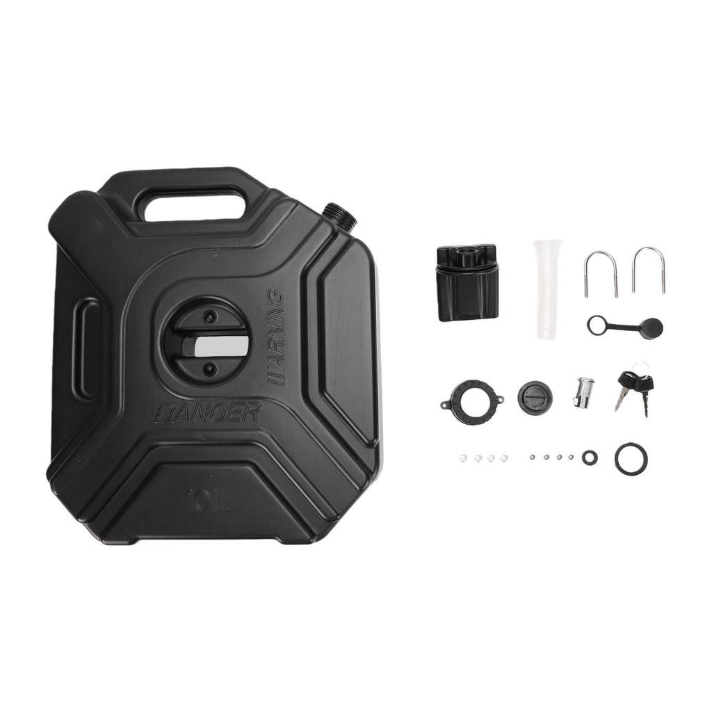 Portable Tank with Locking Mounting Bracket 10L Fuel Petrol Oil Water Tank for Car Motorcycle SUV ATV UTV Black