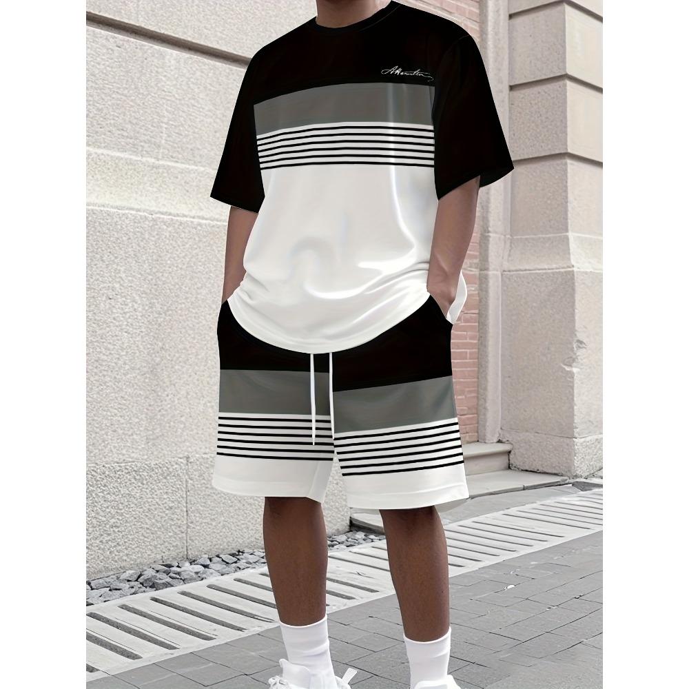 

Men s sports set two-piece round neck short sleeved top and shorts men s running set plus size T-shirt men s summer T-shirt 5XL