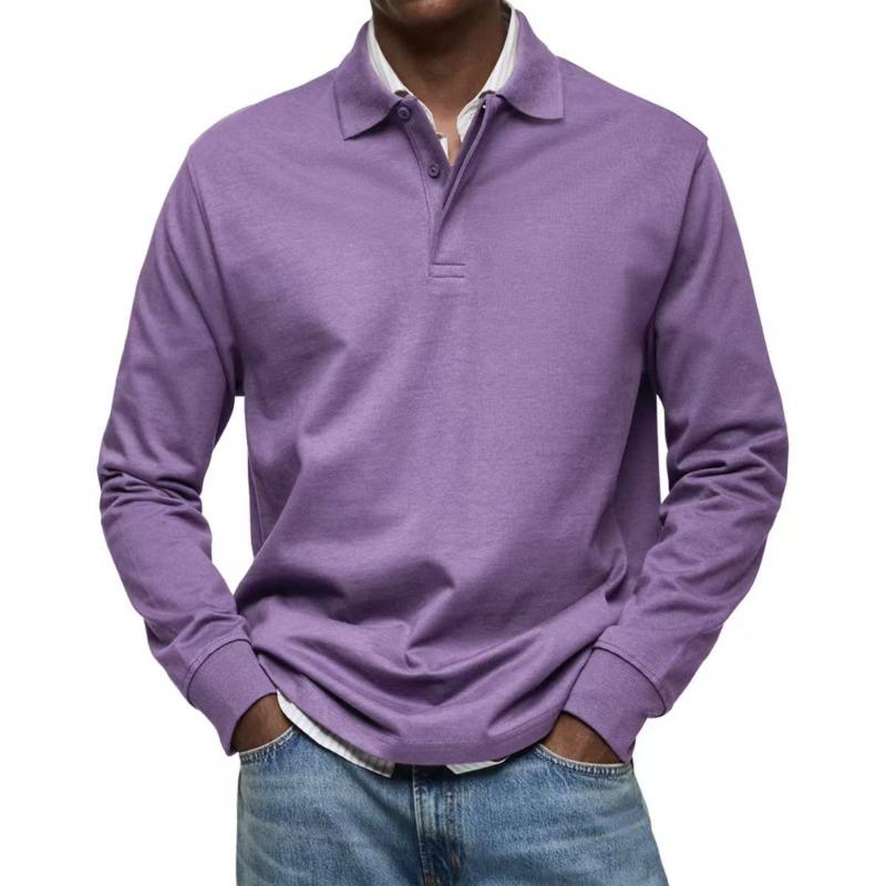 Heren Long Sleeve Polo Shirt Casual Knopen Effen Kleur Basic Top