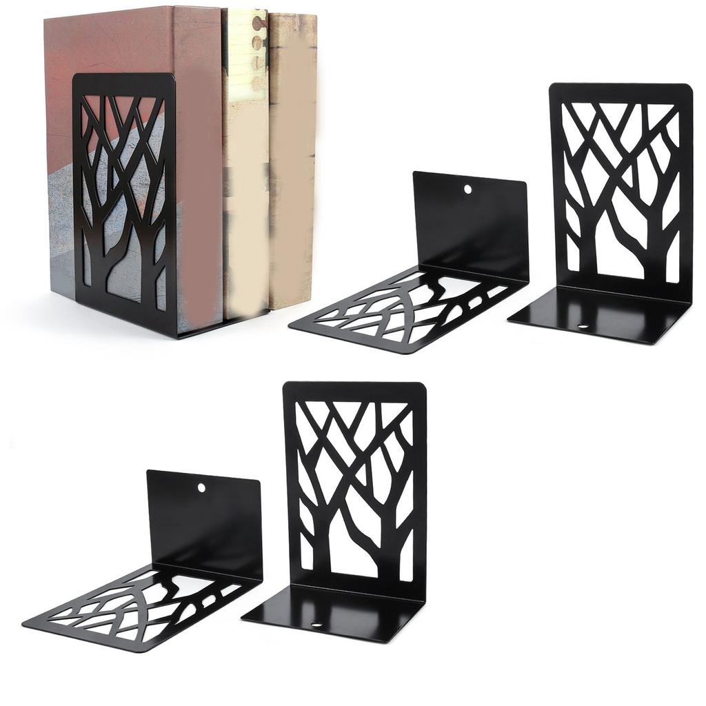 4PCS Book End Heavy Duty Iron Decorative Tall Bookend Support for Office School Home Gift Giving Black