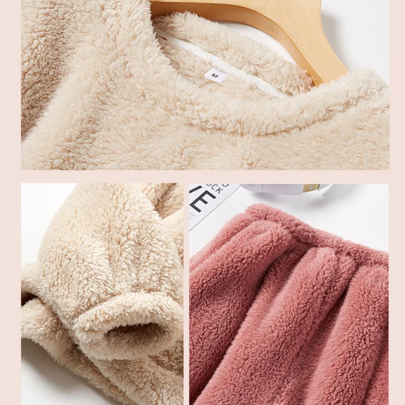 Thicken Coral Fleece Pajamas Set Women Winter Warm Vintage Casual Kawaii Sweet Girl Suit Homewear Plus Size Two-piece Suit Chic