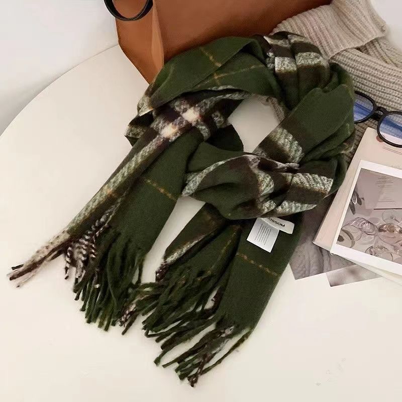 Plaid scarf women's winter high-end sense autumn and winter Korean version of the new imitation cashmere shawl thickened warm knitted scarf men