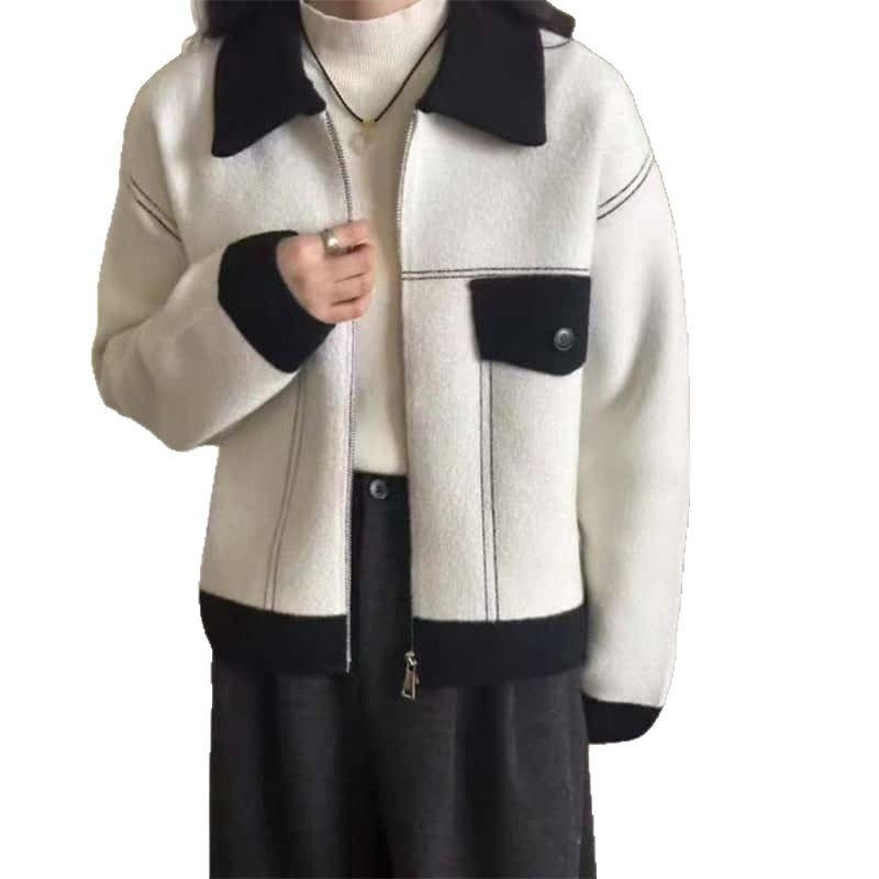 Casual imitation woolen jacket women's autumn clothing new small single-breasted baseball jersey knitted cardigan