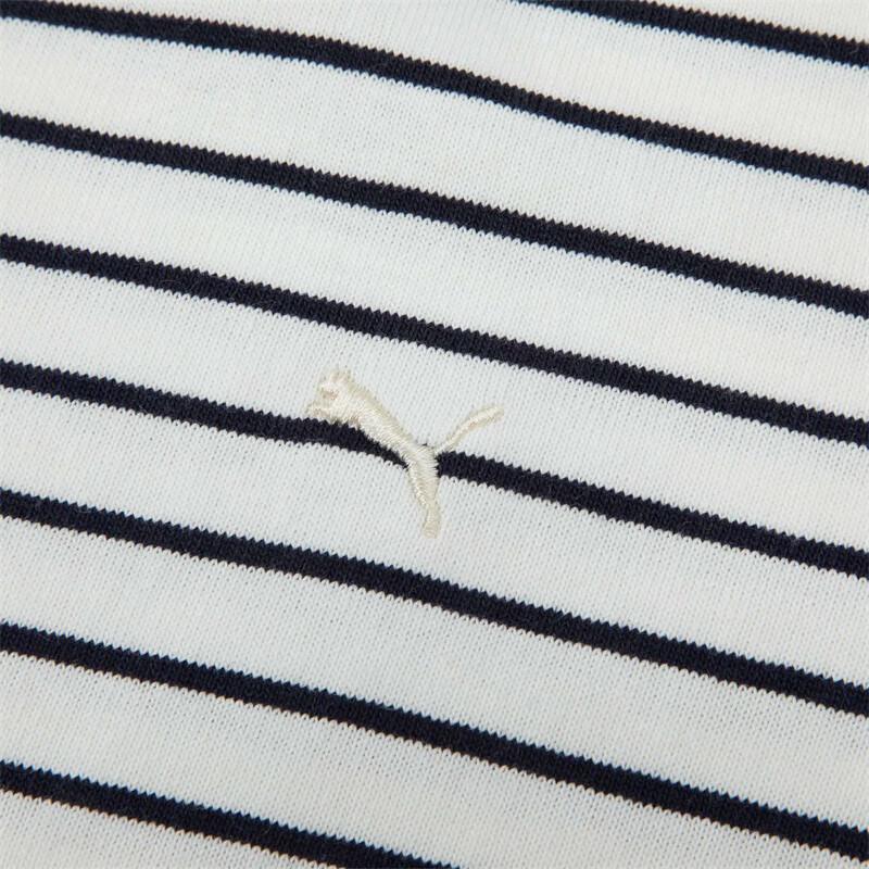 Puma Navy Pack Striped Design Vintage Casual Round Neck Short Sleeve T-Shirt Women Tops Navy-Blue 627732-59