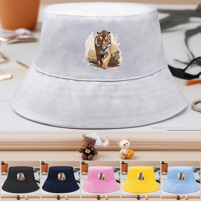 Lifelike Tiger Print Bucket Hat , Men's Hat Unisex Spring Candy Color Beach Cap