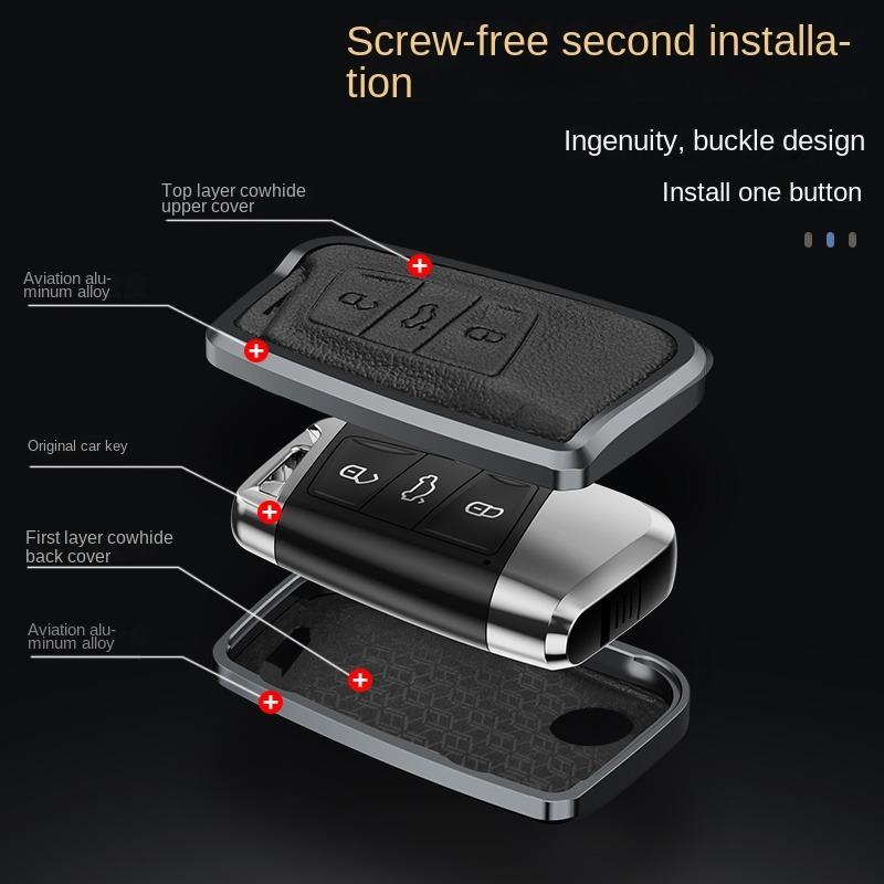 For VW Volkswagen Golf 7 MK7 Tiguan MK2 For SEAT Ateca Leon FR 2 Ibiza Golf 8 MK8 For Skoda Octavia Metal Leather Key Cover Case
