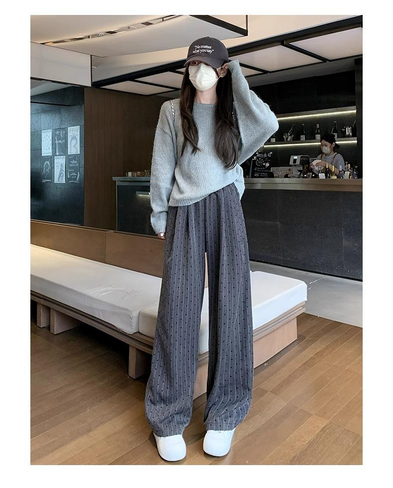 Retro High-Waisted Wide-Leg Heart Pants for Petite Women - Spring & Autumn 150 Cm Length