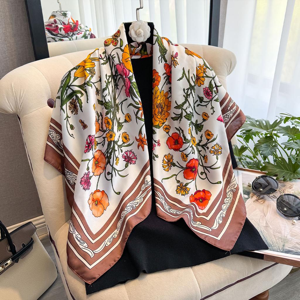 New Print Head Scarf Women Four Seasons Foulard Satin Square Head Hijab Scarfs For Ladies Shawls 90*90 Silk Scarf Muslim Hijab