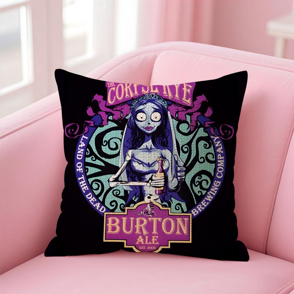 Cartoon CCorpse Bride Cushion Cover Natural Linen Pillow Case DoubleSided Print Decorative Sofa Pillowcase Home Decor Gift