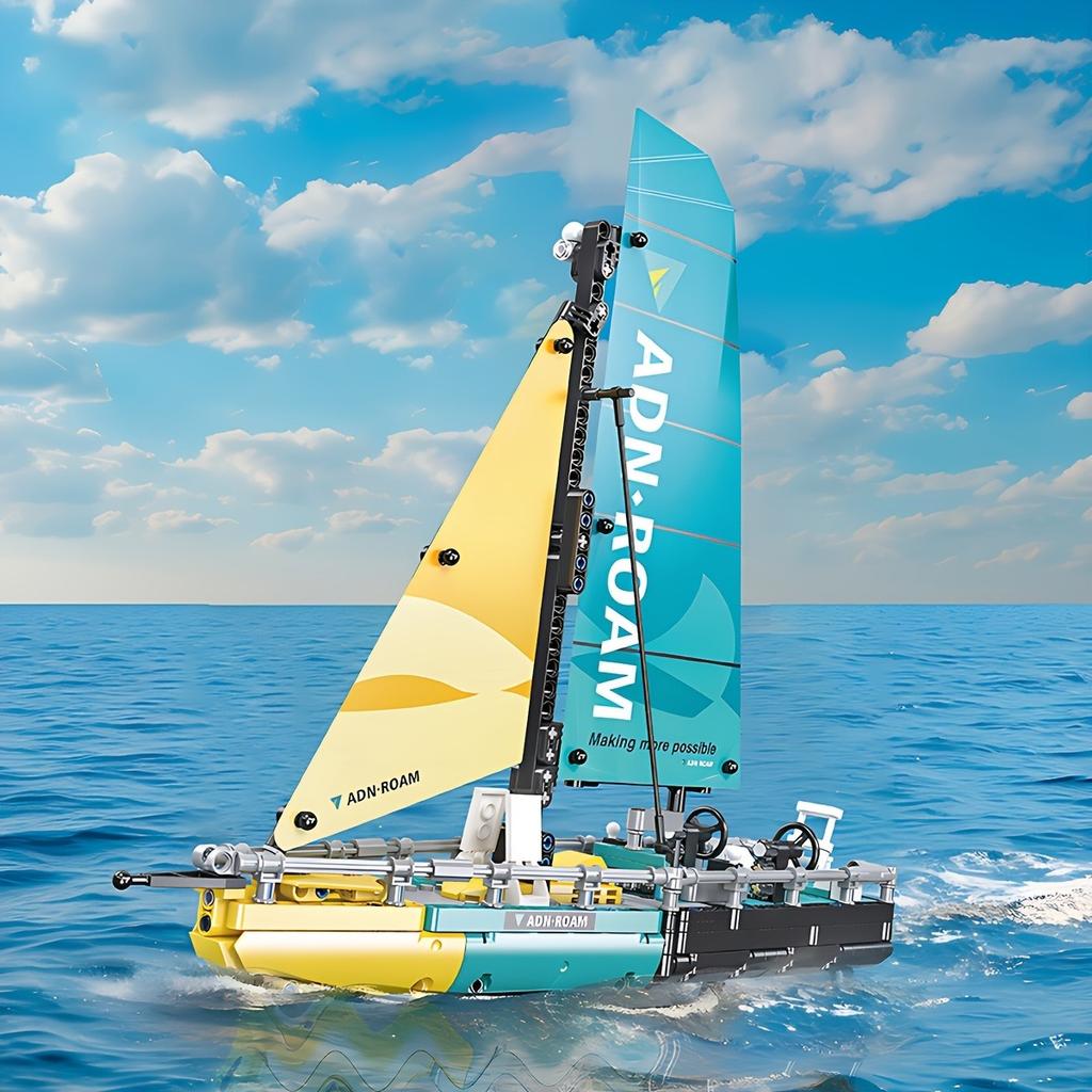 Sailboat building block set, creative building block model ornament, with support stand, suitable for gifting and collection.