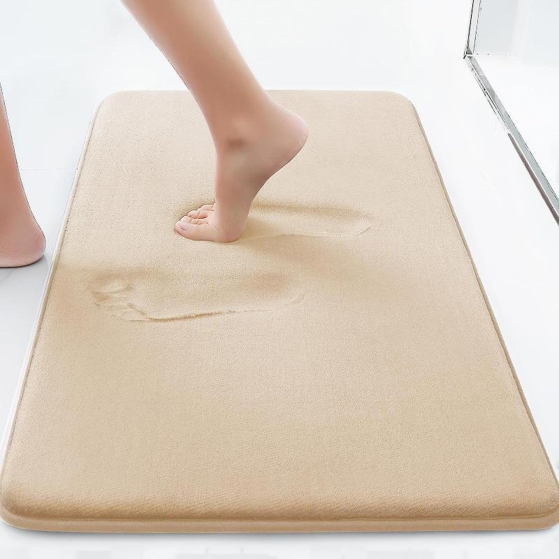 Beige Memory Foam Bath Mat Soft Non-Slip Absorbent Bathroom Rug Ideal for Shower Bathroom Decor Bath Mat Great for Bathroom