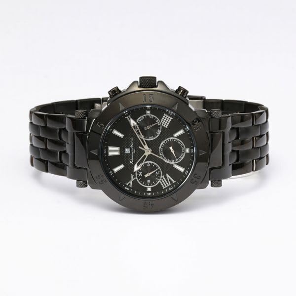 Authentic Salvatore Marra Wristwatch SM22108-BKBK, 10 ATM Water Resistant, Date and Day Display, Metal Strap, BKBK
