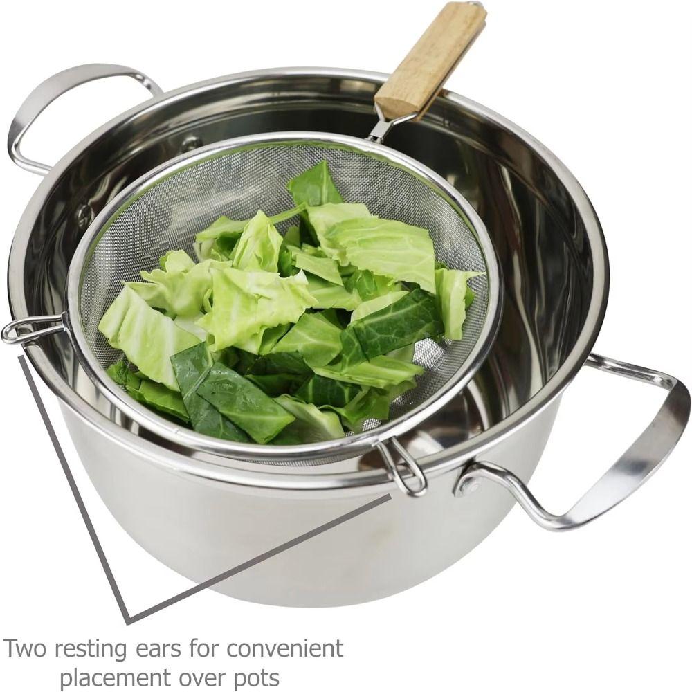 304 Stainless Steel Cooking Skimmers Wooden Handle Easy To Clean Food Strainers Rinsing Vegetables Cooking Preparation