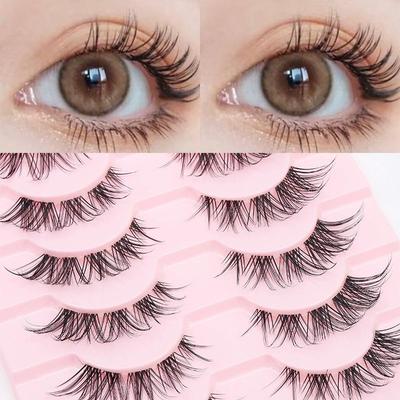5 párů kočičí řasy umělé norkové řasy přírodní dlouhé manga řasy make-up umělých řas